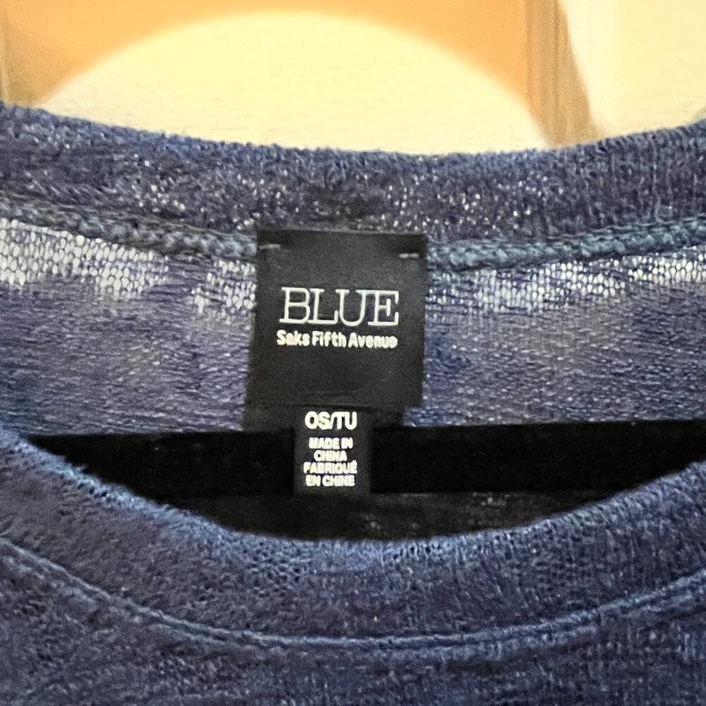 Womens BLUE Saks Fifth Avenue Blue Poncho Sweater Top With Fringe One Size - Picture 2 of 5